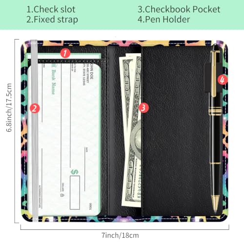 Checkbook Cover for Personal Checkbook, Cute Pu Leather Check Book for Women & Men, Slim Checkbook Holder with Pen Holder and Built-in Clear Plastic Divider, Color Leopard - color: Color Leopard