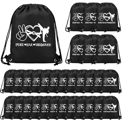 30 Pcs Taekwondo Martial Arts Party Favors Taekwondo Martial Arts Gifts Bags Bulk Karate Drawstring Backpacks for DIY Adults Sports Party Supplies - style: Taekwondo