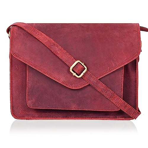 Ozora Genuine Leather Crossbody Purse for Women, Shoulder Bag - color: Red Hunter