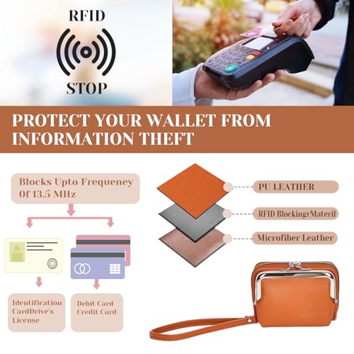 Women's Wristlet Wallet, Card Holder & Coin Purse, Small Change Purse | Small change purse for coins, small coin purse for women, wrist wallets for women, coin pouch, zip no kiss lock coin purses - color: Brown