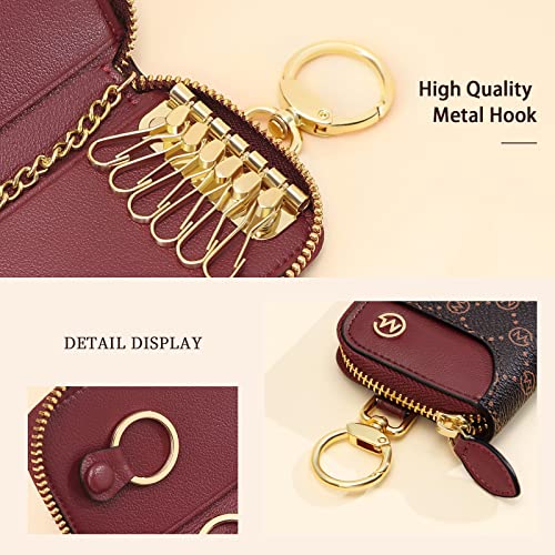 GOLF SUPAGS Women PVC Leather Car Key Chain Card Holder Wallet Pouch 6 Hook Snap Closure keys Money Organizer Case | Card Holder - color: Brown×Wine, Large