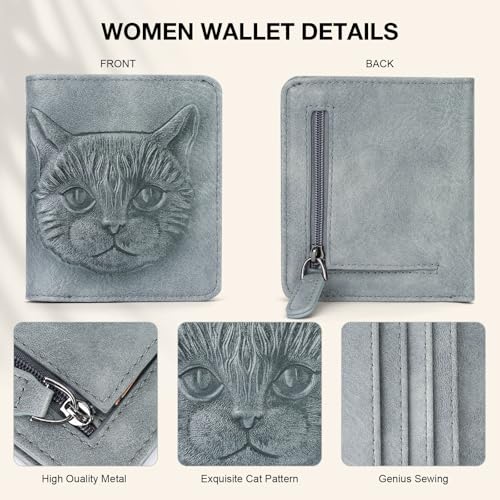 Small Wallet Women Slim RFID Leather Bifold Wallet Embossed Design | Compact design with ID window, card slots, and zipper coin pocket, ideal for daily travel, shopping, and gifts - color: 12-Sky Blue