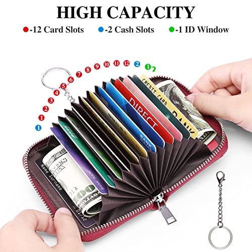 GOIACII Wallets for Women RFID Blocking Ultra Slim Real Leather Credit Card Holder Clutch - color: Z-Red