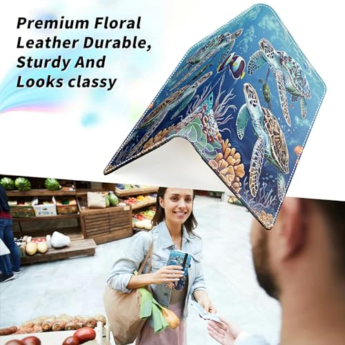 Check Book Cover for Personal Checkbook with Duplicate Checks, PU Leather Checkbook Plastic Insert Flap Card Holder Pen Hoop Holder with RFID Blocking Slim Wallet for Women Men, Sea Turtle - color: 524