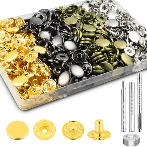 100Sets Snaps Button Kit, 15mm Leather Snaps Fasteners, Metal Button Press Studs with 4 Install Tools 4 Colors for Leather Bag Clothes Jackets Jeans Wears Bracelets Fashion DIY Sewing - color: 15mm Cap Dia.Assorted + Tools 100sets