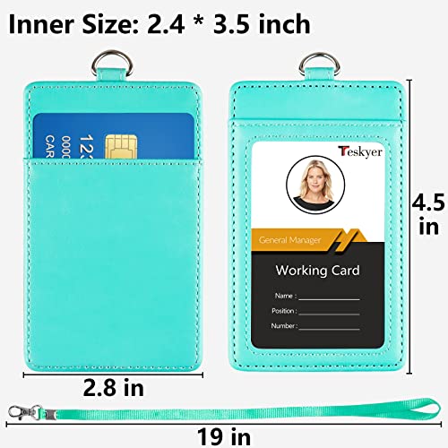 Teskyer Leather ID Badge Holder with Lanyard, Vertical Cyan | Durable Nylon Lanyard, Rear Card Pocket, Scan Without Removing Card, Built to Last, Work & Cruise Ready - color: Green, size: Vertical