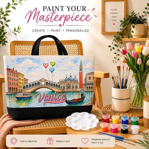 Atellya 70 pcs (10 Set) Pre Drawn Canvas Bags Set Paint and Sip Kit for Adults Painting, Paint and Sip Kit for Adults, DIY Party Women, DIY Crafts for Adults, DIY Large Tote Bags Making Kit