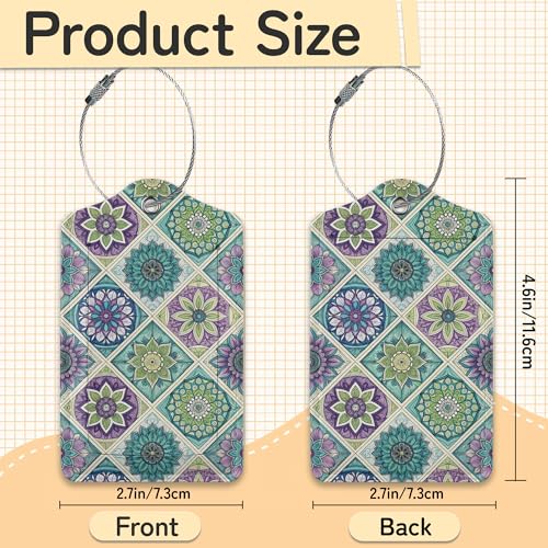 Vintage Mandala Floral Luggage Tag for Suitcase,Design with Privacy Flap Name ID Label Metal Loop, 3 Pack - color: Vintage Mandala Floral