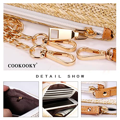 COOKOOKY Womens Straw Clutch Bag Bohemian Summer Beach Straw Purse Zipper Wristlet Wallets for Women - color: White