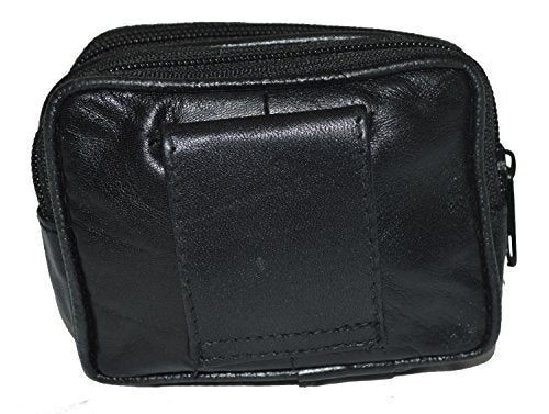 Leatherboss Genuine Leather Travel Outdoor Hiking Belt Pouch with Zipper Pocket Wallet for men women (Black) - color: Black