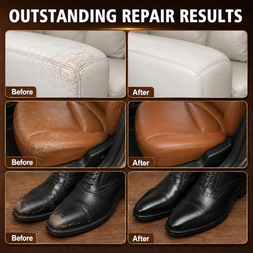 Brown Leather Repair Kit for Furniture, Car Seats, Couch, Steering Wheel, Leather and Vinyl Repair Kit with Super Easy Instructions, Efficiently Repairs Scratches, Peeling, Tears, Holes of All Leather