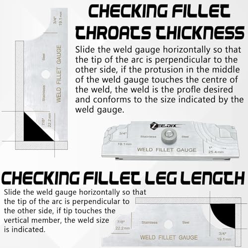 ZeeDix Metal Fillet Weld Gauge Set | Stainless Steel Welding Inspection Gauge Tool(1/8" - 1") Ulnar Metric & Inch - style: Weld Fillet Gauges