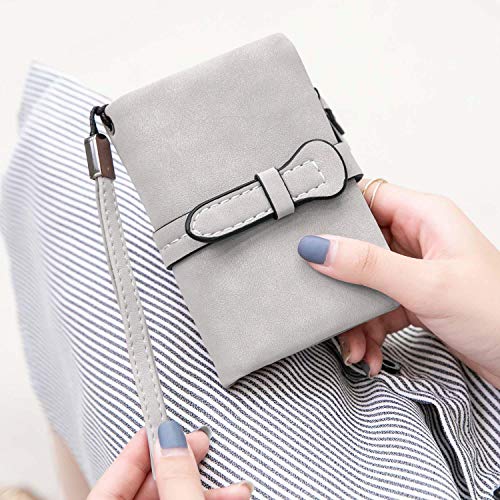 AOXONEL Women's Small Bifold Leather wallet Rfid blocking Ladies Wristlet with Card holder id window Coin Purse - color: Grey3