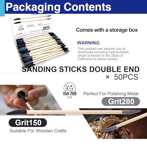50PCS Double-End Sanding Sticks, 150/280 Grit, 5.5" x 0.2" | Slim profile for detail work and hard-to-reach areas