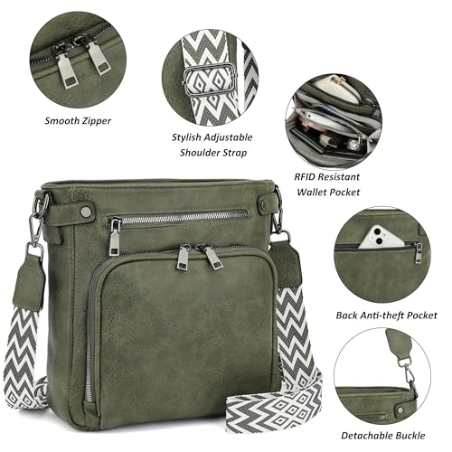 TANTOMI Crossbody Bags for Women Purses for Women Trendy Leather Shoulder Handbags Travel Purse with 6 Card Slots - color: Dark Green