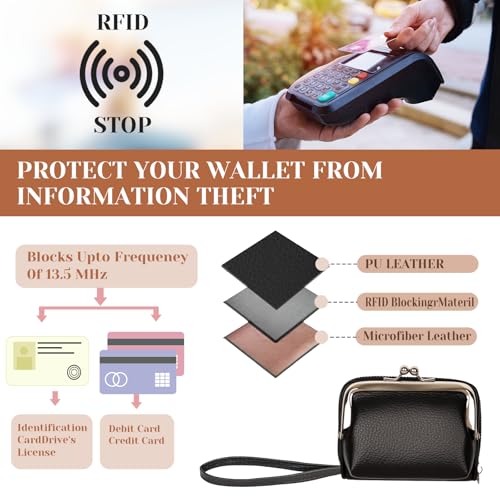 Women's Wristlet Wallet, Card Holder & Coin Purse, Small Change Purse | Small change purse for coins, small coin purse for women, wrist wallets for women, coin pouch, zip no kiss lock coin purses - color: BlackBlack