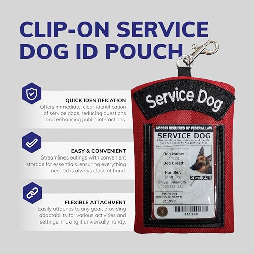 ActiveDogs Service Dog ID Card Pouch, Clip-On Badge Holder, Red - color: Red