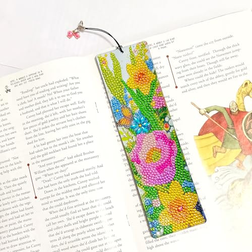 4 Pcs LINGFANG Diamond Painting Bookmark, Leather DIY Book Makers for Adults Book Lovers, Diamond Art Beginners, Small Diamond Art Kits, Art Crafts Supplies Gift for Girls (Flower Butterfly) - color: Four Flower