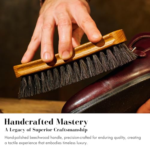 Stone and Clark Luxury Horsehair Shoe Polish Brush – Handcrafted Beechwood Shoe Brush for Shine and Buffing – Premium Shoe Shine Brush with Soft Horsehair Bristles (Brown) - color: Classic Brown