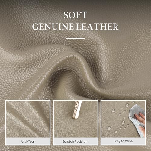 befen Soft Genuine Leather Tote Bag for Women Work with Zipper Slouchy Bags | Real Leather, Slouchy Shoulder Bag, Cup Holder, Travel Purse, Handbag for Daily & Travel, Zipper Tote Bag - color: Taupe
