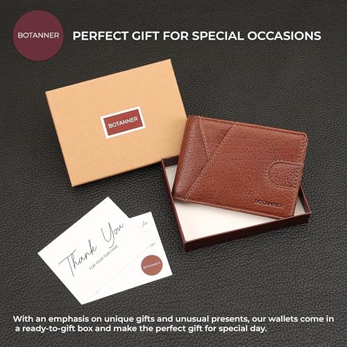 Genuine Leather Mens Bifold Wallet RFID Blocking 7 Credit Card Slots 1 ID Window 1 Section for Bills 2 Additional Slots | Tan - color: Tan, size: 7 Card + 1 ID