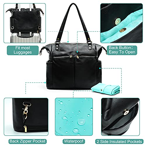 MOMINSIDE Diaper Bag Tote Convertible Diaper Bag Backpack Tote Leather | 4 in 1 Baby Bag Hospital bag 13 Pockets Travel Diaper Tote Pañaleras Para Bebe with Changing Pad for Mom & Dad(Black) - color: Black