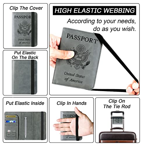 LOHASLIFE Passport Holder for Travel, Rfid Blocking Passport Cover Wallet - color: 116#Grey