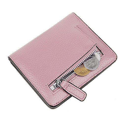 Small Leather Wallet for Women, Ladies Credit Card Holder RFID Blocking Women's Mini Bifold Pocket Purse - color: Light Pink Rfid Blocking