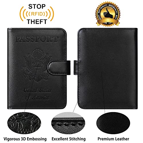 Passport Holder Cover Wallet RFID Blocking, Travel Essentials - color: Black