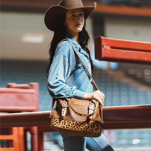 Wrangler 3Pcs Doctor Bag Sets for Women Top-handle Satchel Bag with Cell Phone Handbag and Coin Purse - color: Brown Leopard