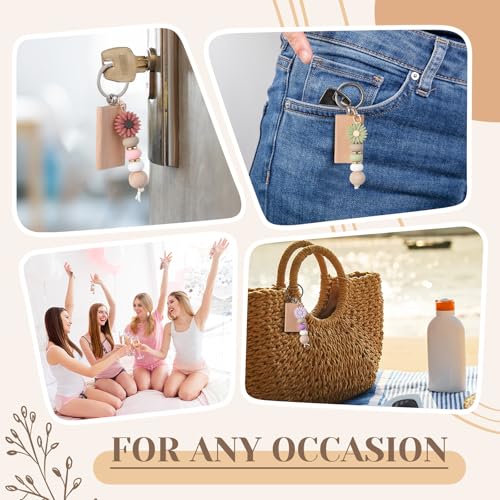 Wavyknot 12 Set Daisy and Wood Beadable Keychain Bars Bulk Laser Engraving Blanks Keychain Kit for DIY Crafts Jewelry(Pastel) - color: Pastel, style: Wood