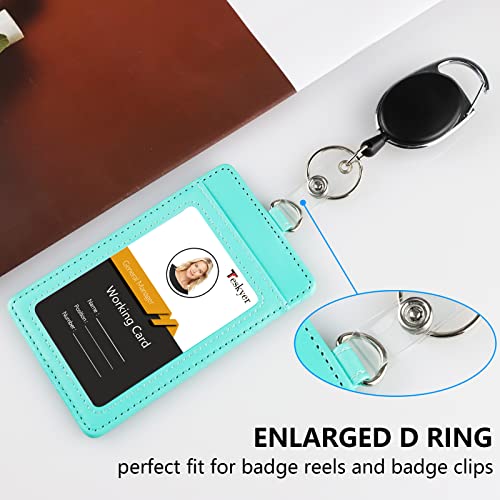 Teskyer Leather ID Badge Holder with Lanyard, Vertical Cyan | Durable Nylon Lanyard, Rear Card Pocket, Scan Without Removing Card, Built to Last, Work & Cruise Ready - color: Green, size: Vertical