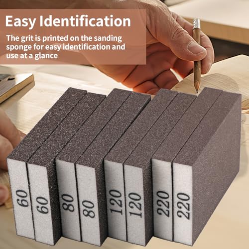 8 Pack Sanding Sponge Block, Wet Dry Sandpaper Sand Paper for Drywall Wood | 60/80/120/220 Grit Assortment, Washable & Reusable for Wall Metal Glasses Furniture Sanding & Polishing - size: 60/80/120/220 Grit