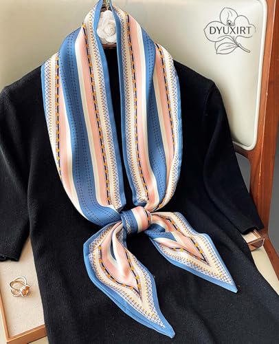 Head Scarf Purse Handle Neck Satin Hair Scarfs For Bag Lightweight Silky Long Thin Women's Fashion Scarves 59 * 5.9” - color: H27-blue and Pink Lines(59*5.9inch)