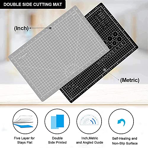 18"x12" (A3) Cutting Mat Black/Grey,3PCS Craft Knife Hobby Knife Includes 30PCS Spare Exacto Knife Blades #11 and A Ruler