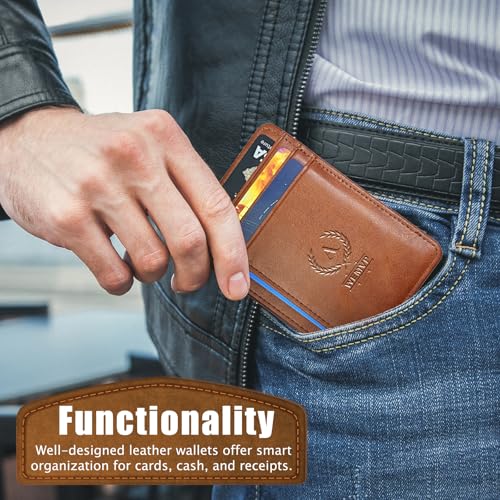 Personalized Initial Card Wallet - Deep 3D Embossed Floral Leather Slim RFID Blocking Holder, Ultra-Thin 0.77cm Custom Monogram Gift for Men & Women (A,Retro Brown) - color: Retro Brown