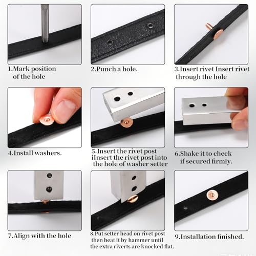 100Sets Copper Rivets Assorted Leather Rivets Kit for Leather Working Brass Rivets with Solid Rivet Tool Setter Rivets for Leather for Belts Wallets Collars Leather Bracelets DIY Craft Supplies