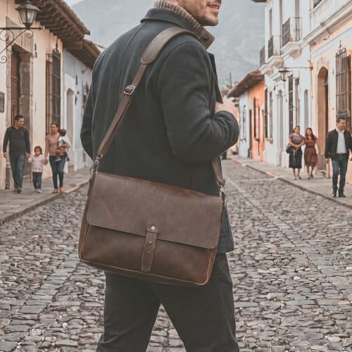 Hide & Drink, Messenger Bag with Shoulder Strap, 13-14 Inch Laptop Storage, Classic Portfolio, Travel Accessory, Full Grain Leather, Handmade, Bourbon Brown