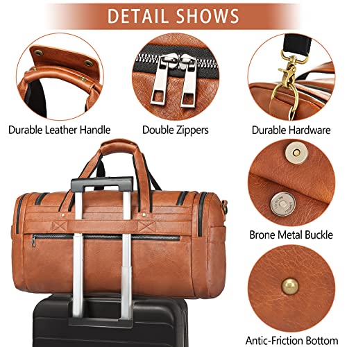 BOLOSTA Travel Duffel Bag for Men Women, Large PU Leather Carry on Duffle Bags for Traveling, Waterproof Overnight Weekender Duffel Bag with Shoe Compartment - Perfect for Daily Use/Birthday Gift - color: Brown