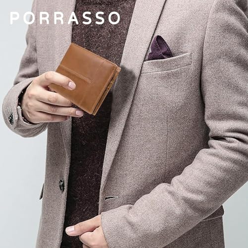 YINGWDA Wallet for Men, Large Capacity Genuine Leather Bifold RFID Blocking Wallet with Coin Pocket, Zipper Pocket Inside,14 Card Slots, Back pocket, ID Window & 2 Cash Pocket (Light Brown) - color: Light Brown