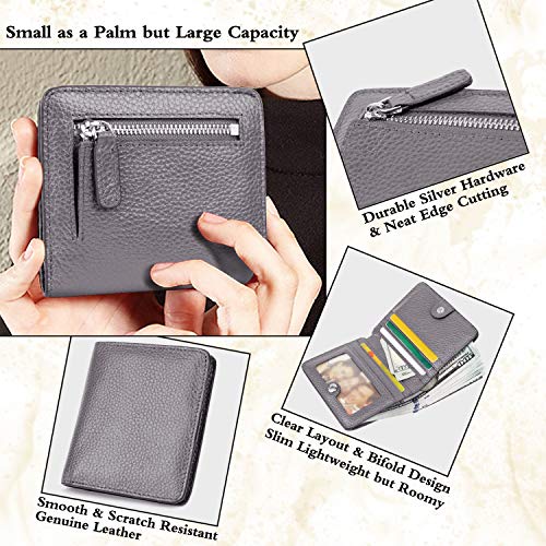 Small Leather Wallet for Women, Ladies Credit Card Holder RFID Blocking Women's Mini Bifold Pocket Purse - color: Gray Rfid Blocking