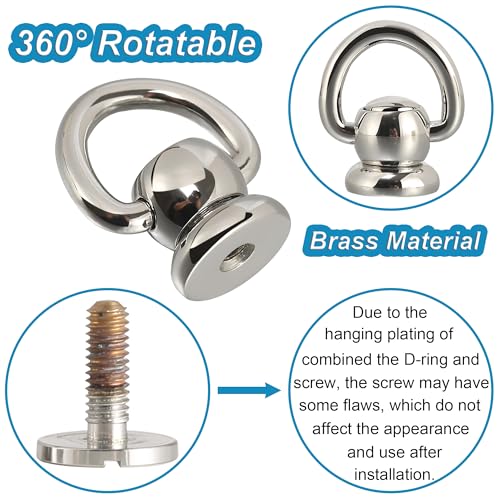 Notgia 4Pcs D Rings for Brass Rivets, Leather Rotatable Strap Hardware, Ball Button Studs, Chicago Screws - Handbag Purse Repair, Dog Collar, Leather Crafts (Silver) - color: Silver