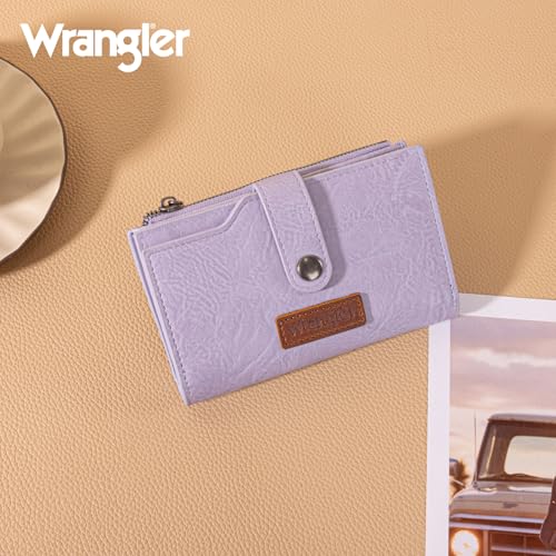 Wrangler Wallet for Women Bifold Card Holder with Zipper and ID Window - color: A-Purple