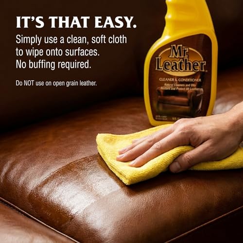 MR. LEATHER Cleaner & Conditioner Spray, Safe for All Leather & Vinyl, 16oz | Made with Natural Oils, Hydrating & Water-Repelling Spray, Ideal for Leather Furniture, Sofa, Auto Interior, Shoes & Bags - size: 16 Fl Oz (Pack of 1)