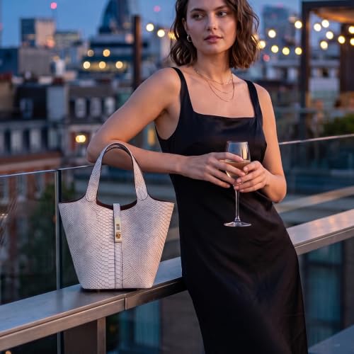 Tote Bag for Women Top Handle Handbag Satchel Bag for Women Vegan Leather Lock Design Bucket Purse for Work Evening - color: C