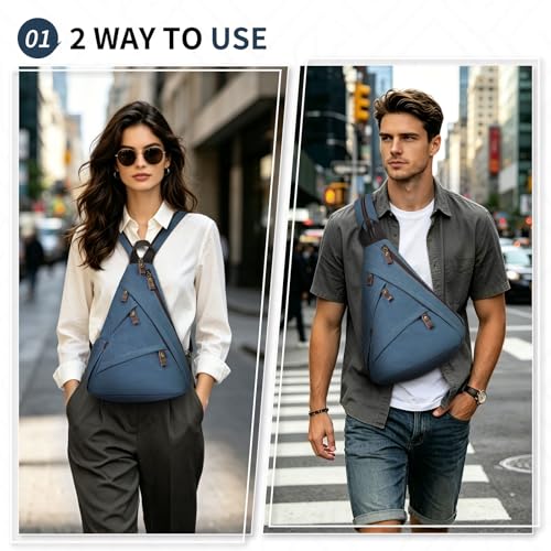 Canvas Sling Backpack for Men and Women Blue | Compact organized storage keeps essentials accessible and an adjustable strap supports a personalized fit for Commute - color: Blue