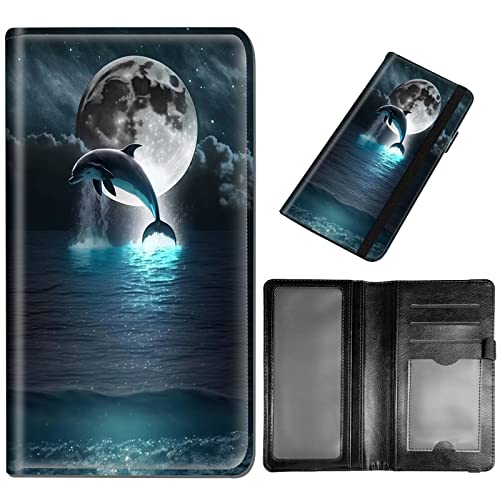 DEGDFSGR Checkbook Cover - Premium Leather Standard Duplicate Register Check Card Book Holder Wallet with RFID Blocking Function for Girl Men Women,Dolphin Moon Night - color: Dolphin Moon Night