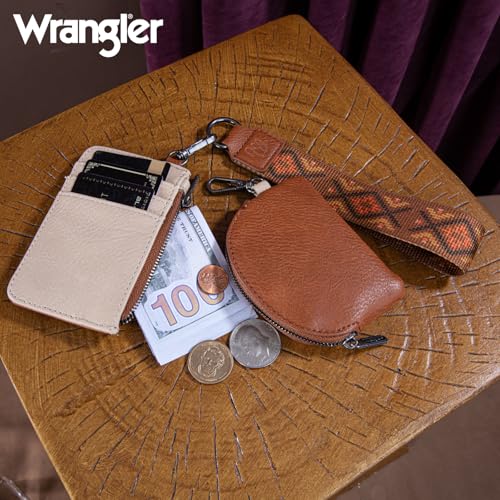 Wrangler Western Keychain Wristlet Wallets for Women Retro Dual Pouch Wristlet Credit Card Holder Wallet with Zipper Pocket WG2214-W0051BR - color: Aztec-Brown