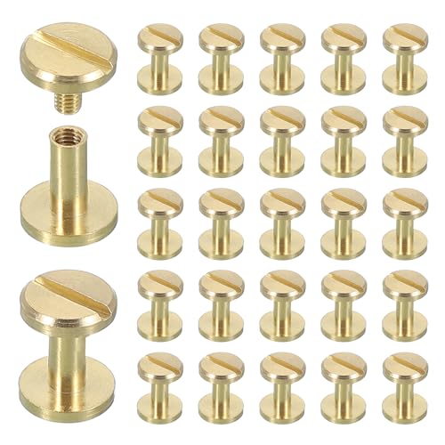 uxcell 30 Sets Chicago Screw Rivets M4x8mm Metal Phillips Head Post Nail Rivet Stud Screws Connectors for DIY Leather Belt Bag Craft Bookbinding, Brass - size: M4x8mm