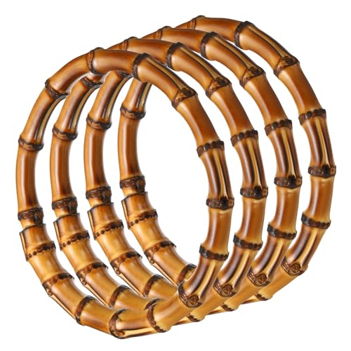 PATIKIL 5.9 Inch Bamboo Purse Handles, 4 Pcs Round Replacement Handmade Rings for Tote Bag Purse Making Decorations, Brown - color: Brown, size: 5 Inch